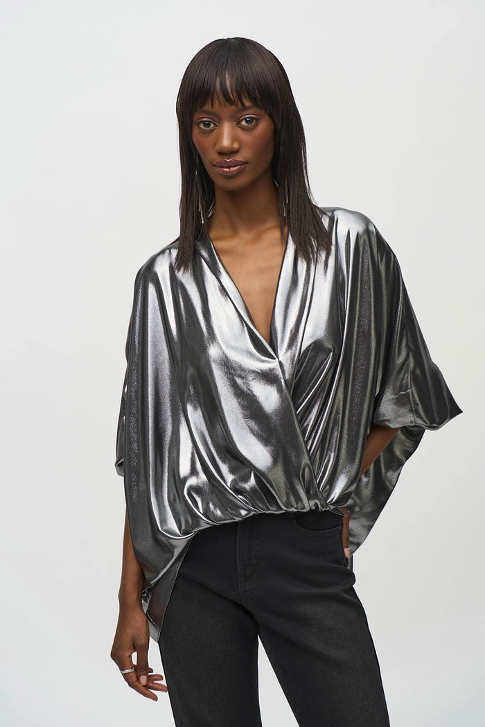 Joseph Ribkoff Metallic Foiled Chiffon Wrap Top Jr244232