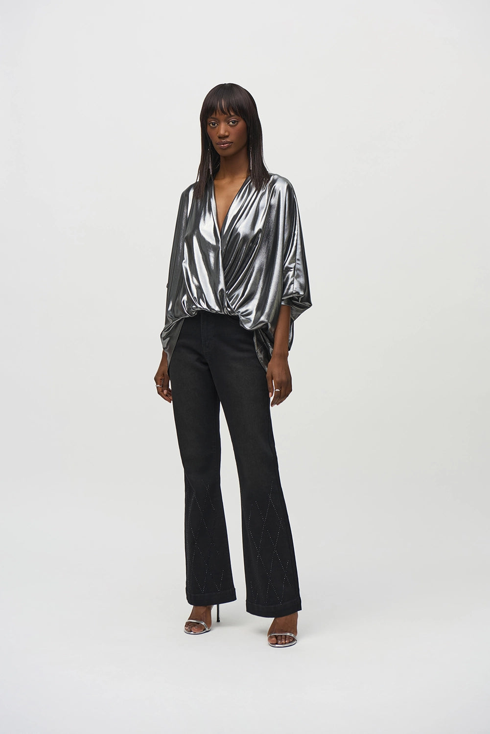 Joseph Ribkoff Metallic Foiled Chiffon Wrap Top Jr244232