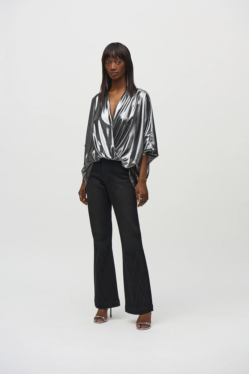 Joseph Ribkoff Metallic Foiled Chiffon Wrap Top Jr244232