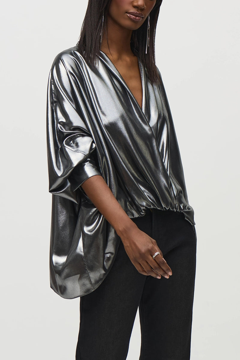 Joseph Ribkoff Metallic Foiled Chiffon Wrap Top Jr244232