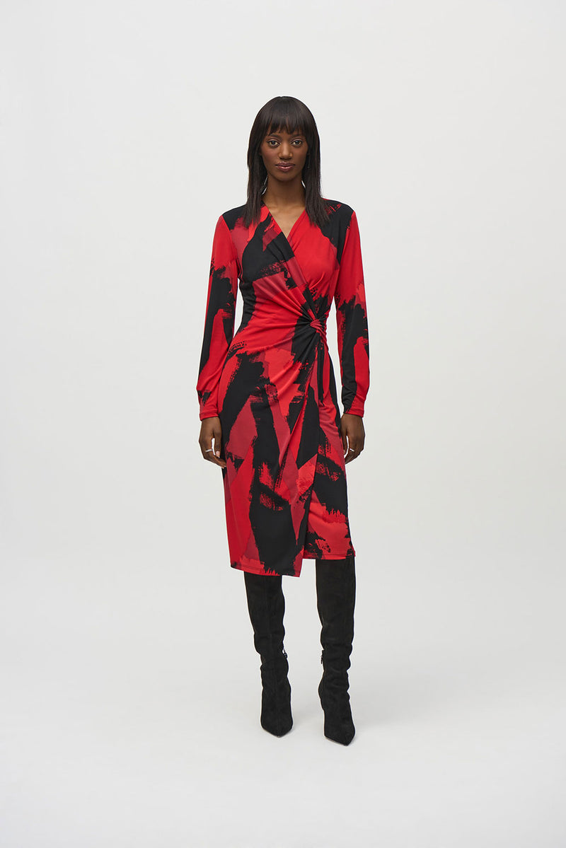 Joseph Ribkoff Silky Knit Abstract Print Wrap Dress Jr244238