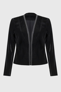 Joseph Ribkoff Leatherette Jacket with Rhinestone Trim Jr244905