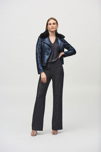 Joseph Ribkoff Foiled Suede Jacket with Faux-Fur Collar Jr244918