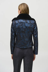 Joseph Ribkoff Foiled Suede Jacket with Faux-Fur Collar Jr244918