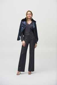 Joseph Ribkoff Foiled Suede Jacket with Faux-Fur Collar Jr244918