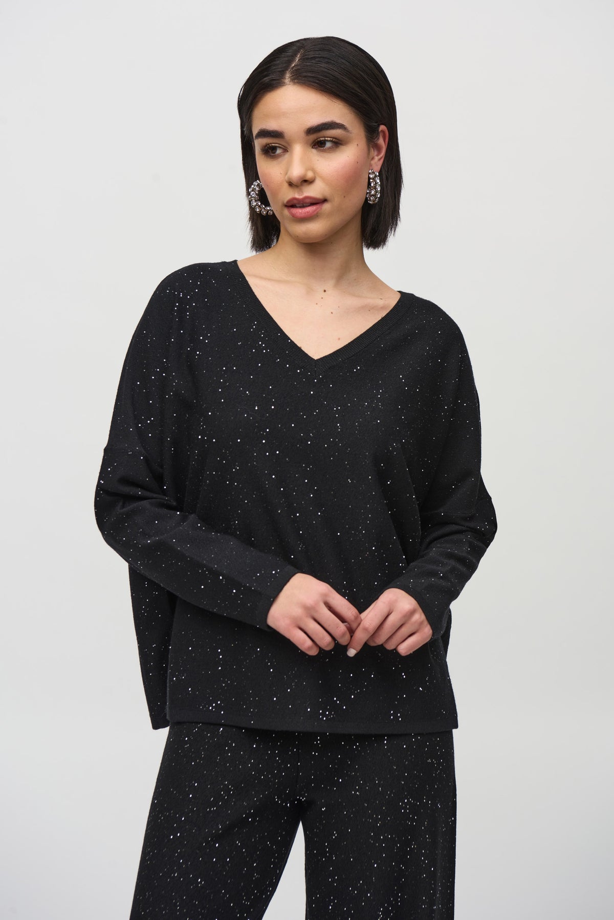 Joseph Ribkoff Sequined Sweater Knit Boxy Top Jr244921