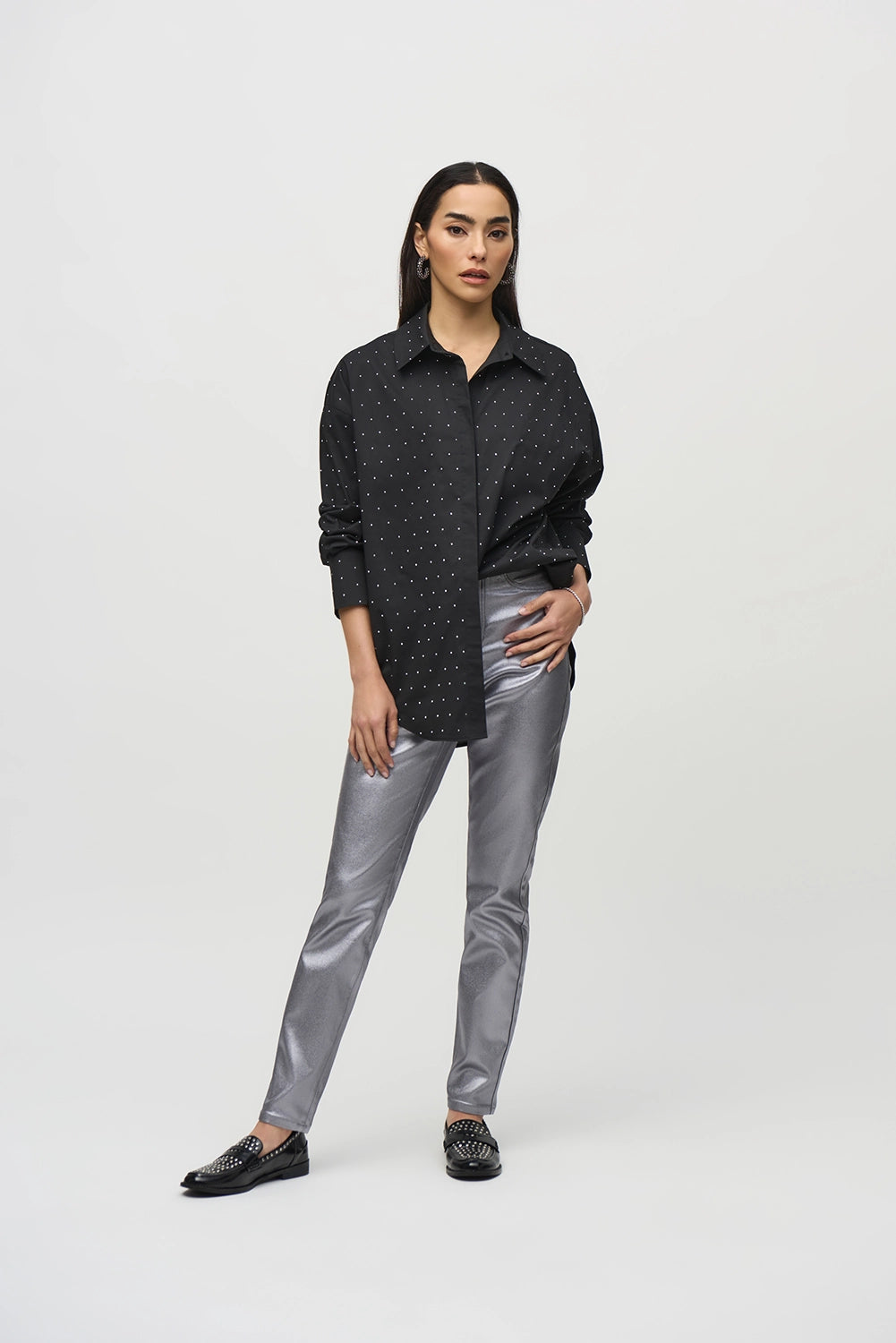 Joseph Ribkoff Stretch Cotton Blouse With Rhinestones Jr244950