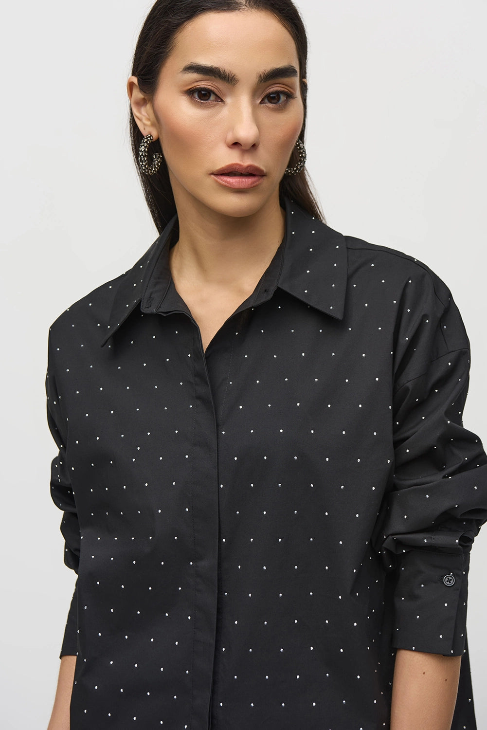 Joseph Ribkoff Stretch Cotton Blouse With Rhinestones Jr244950