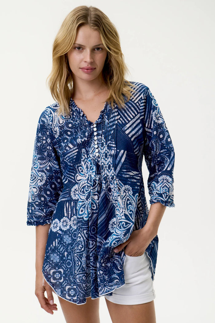 One Season Poppy Top-Mandala-Cotton - Navy