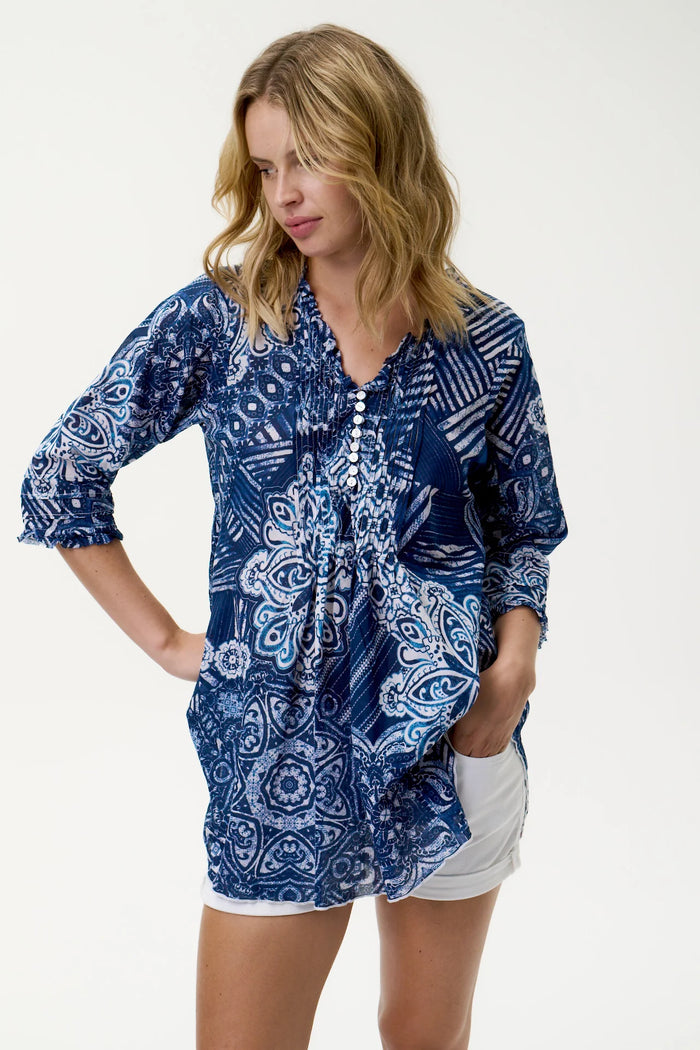 One Season Poppy Top-Mandala-Cotton - Navy