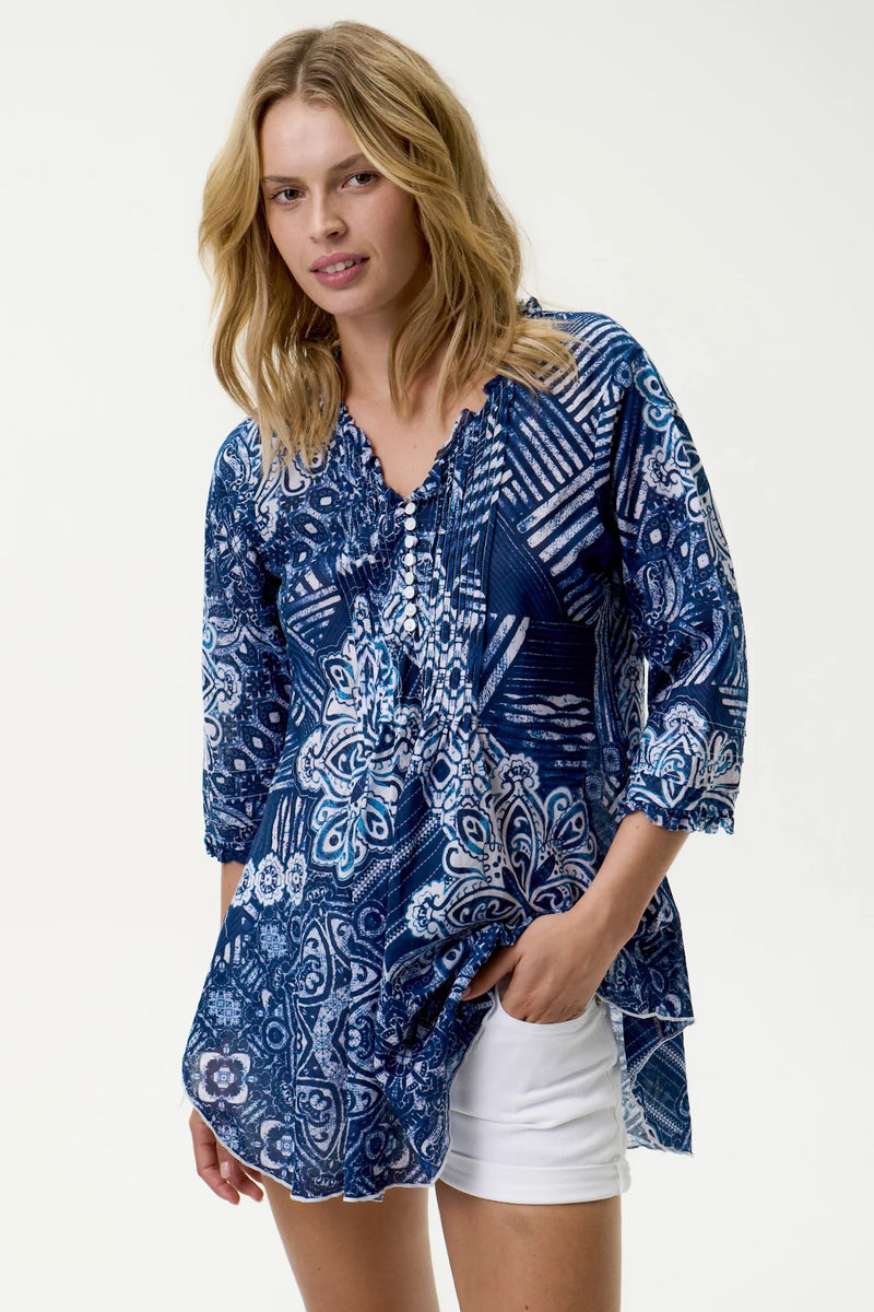 One Season Poppy Top-Mandala-Cotton - Navy