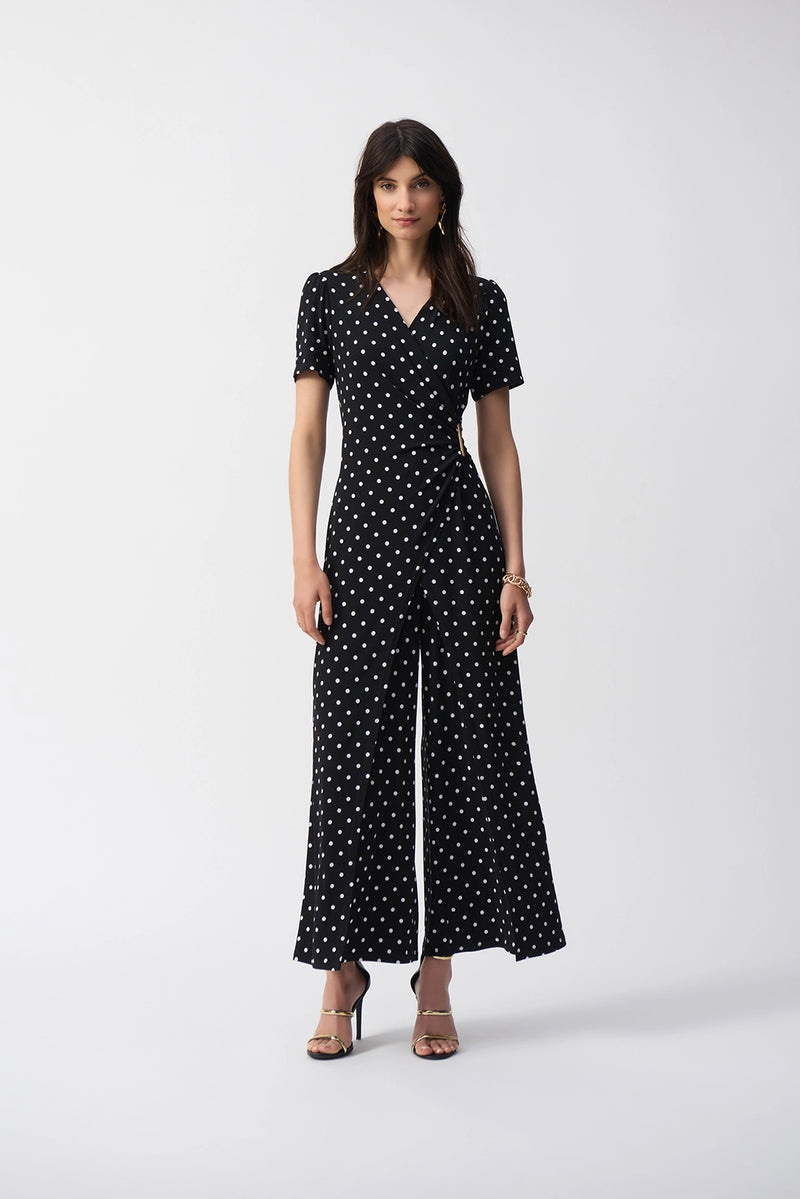 Joseph Ribkoff Silky Knit Dot Print Wrap Culotte Jumpsuit Jr251008