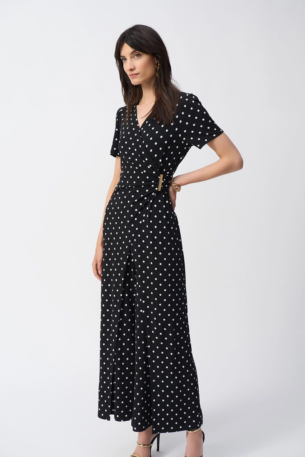 Joseph Ribkoff Silky Knit Dot Print Wrap Culotte Jumpsuit Jr251008