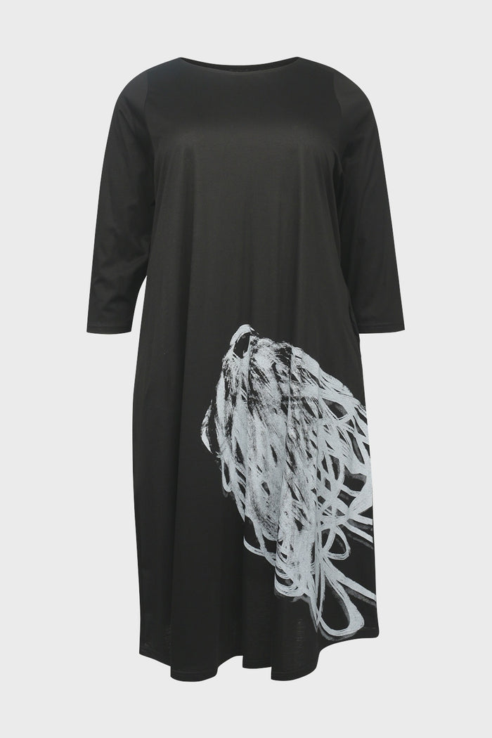 Moyuru 100% Cotton Printed Dress in Black 251040