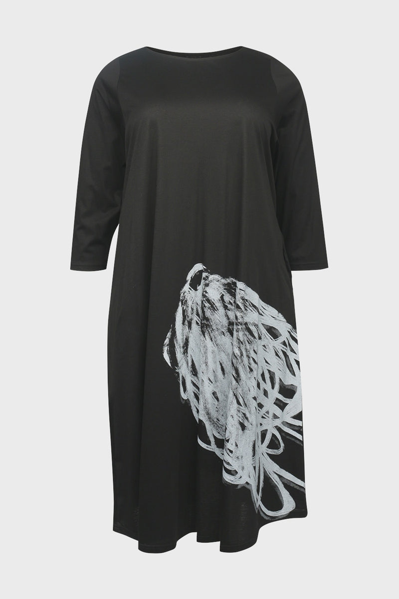Moyuru 100% Cotton Printed Dress in Black 251040