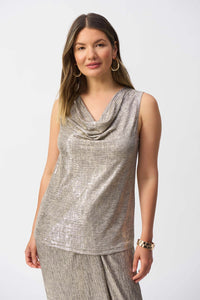 Joseph Ribkoff Foiled Melange Knit Sleeveless Top Jr251081