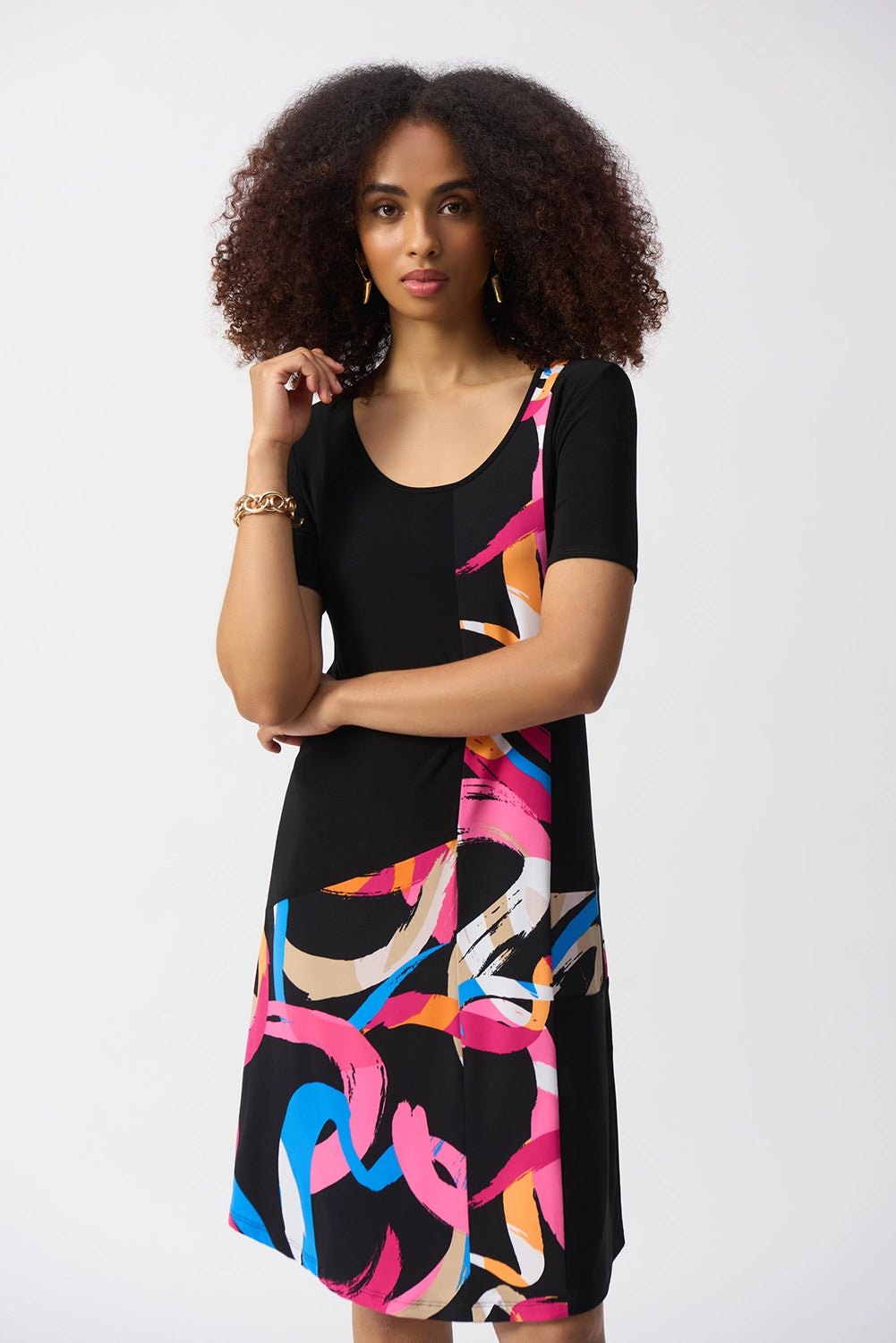 Joseph Ribkoff Silky Knit Abstract Print Trapeze Dress Jr251203