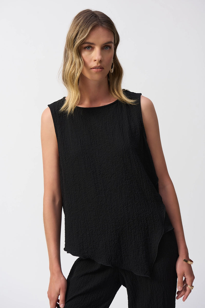 Joseph Ribkoff Seersucker Asymmetrical Sleeveless Top Jr251228