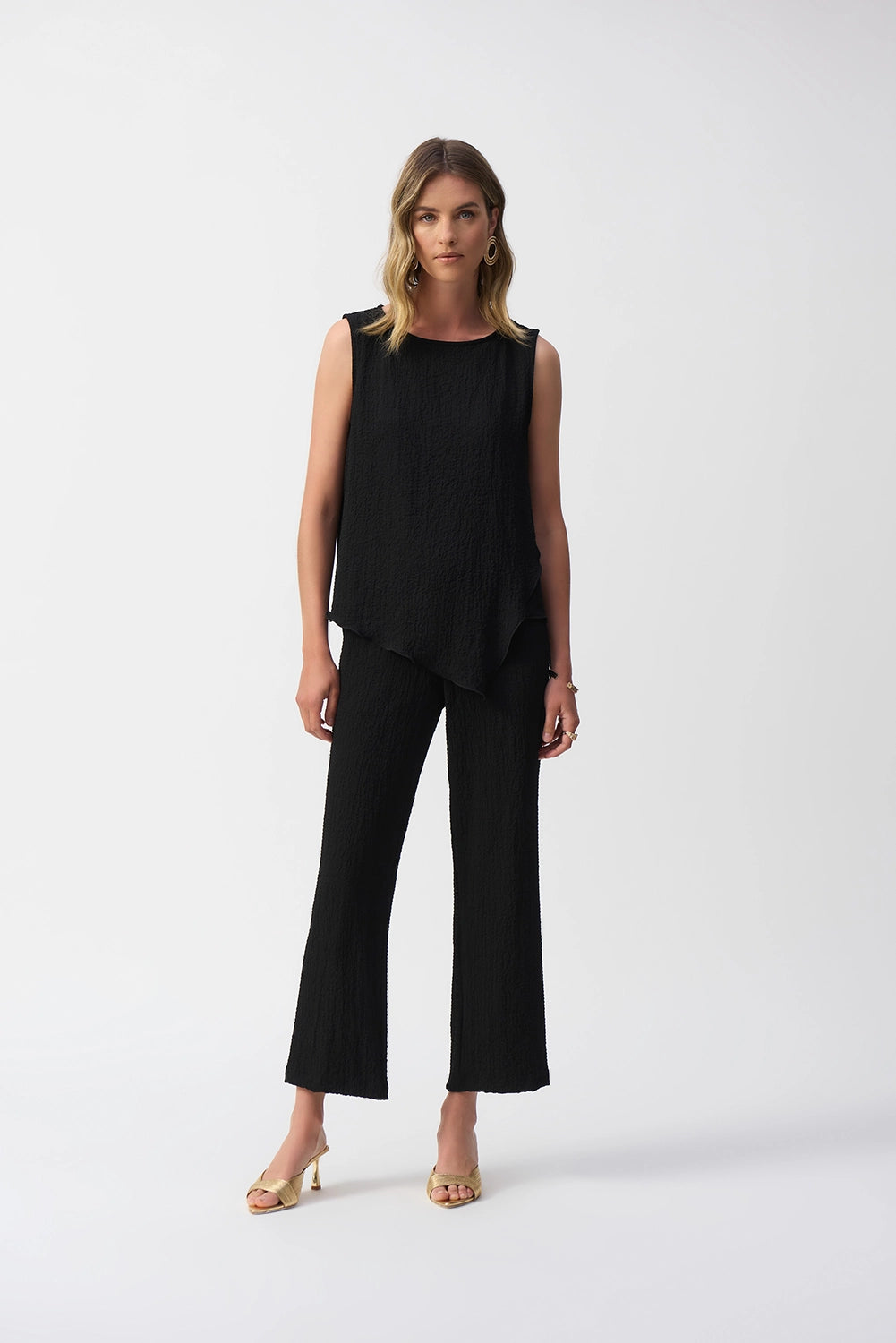 Joseph Ribkoff Seersucker Asymmetrical Sleeveless Top Jr251228