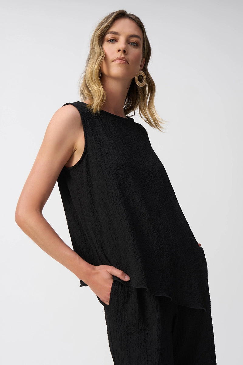 Joseph Ribkoff Seersucker Asymmetrical Sleeveless Top Jr251228