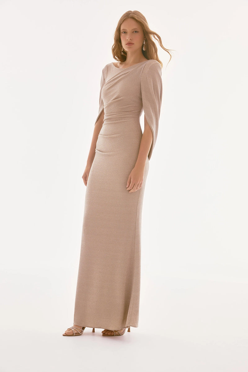 Joseph Ribkoff Signature | Lurex Knit Draped Trumpet Gown Jr251703