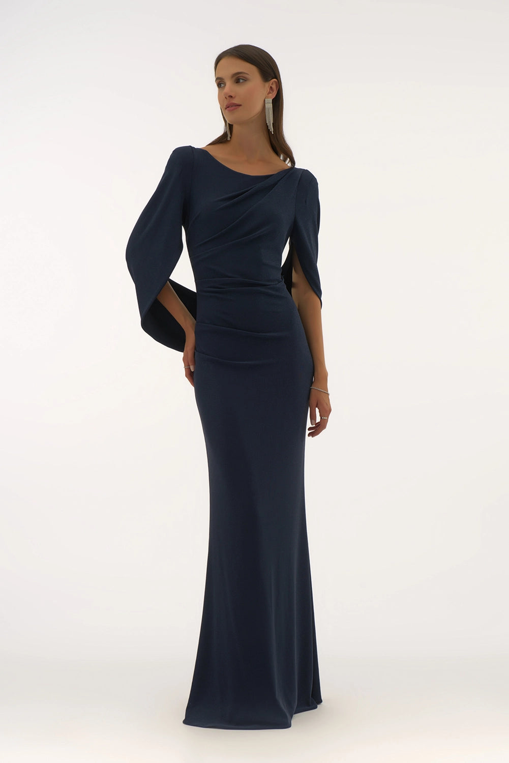 Joseph Ribkoff Signature | Lurex Knit Draped Trumpet Gown Jr251703