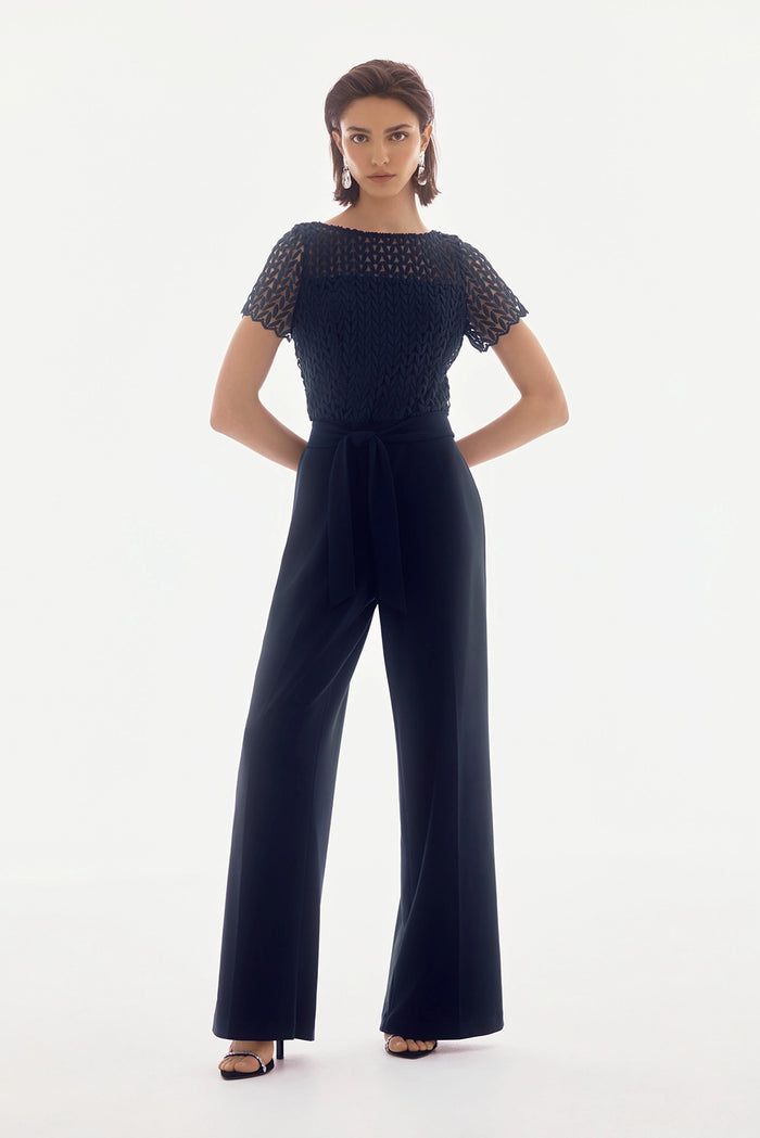 Joseph Ribkoff Silky Knit And Giupure Wide Leg Jumpsuit Jr251715