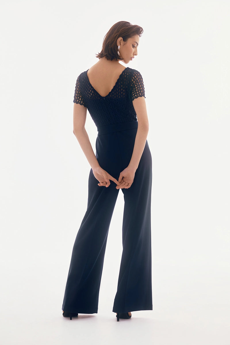 Joseph Ribkoff Silky Knit And Giupure Wide Leg Jumpsuit Jr251715