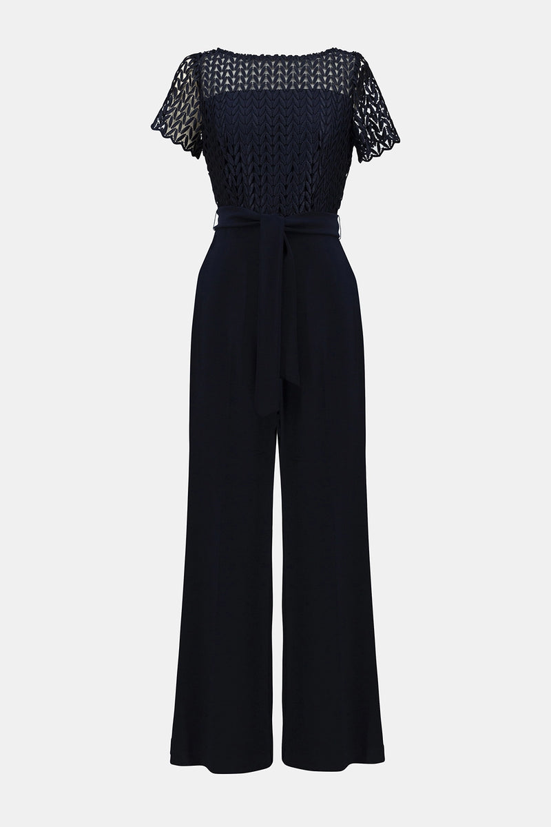 Joseph Ribkoff Silky Knit And Giupure Wide Leg Jumpsuit Jr251715