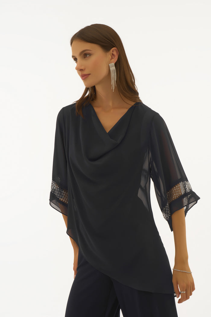 Joseph Ribkoff Signature | Chiffon Asymmetrical Layered Top Jr251740