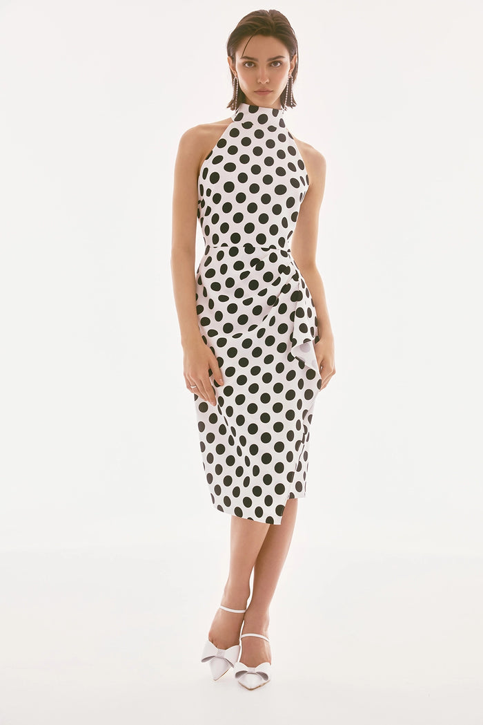 Joseph Ribkoff Signature | Lux Twill Dot Print Halter Dress Jr251759