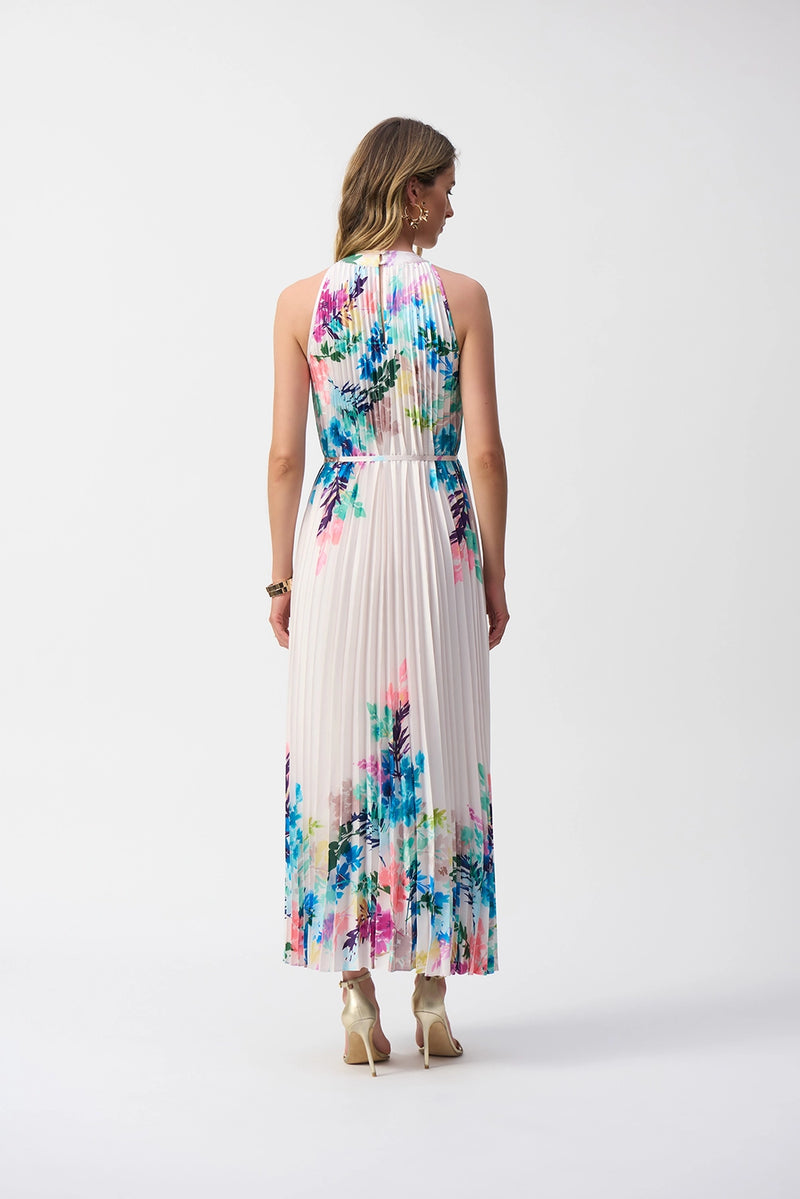 Joseph Ribkoff Pleated Satin Floral Print Maxi Dress Jr251904