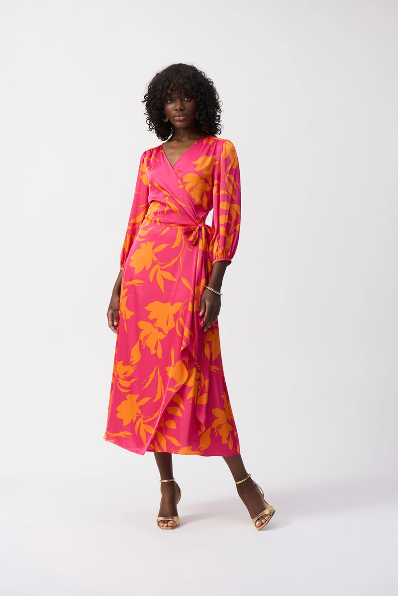 Joseph Ribkoff Satin Floral Print Wrap Dress Jr251906