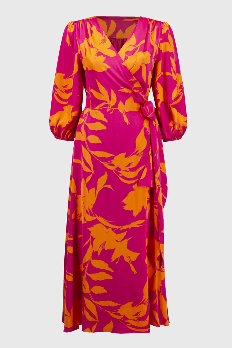 Joseph Ribkoff Satin Floral Print Wrap Dress Jr251906