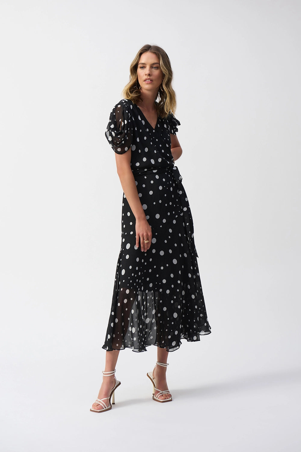 Joseph Ribkoff Chiffon Dot Print Wrap Dress Jr251907