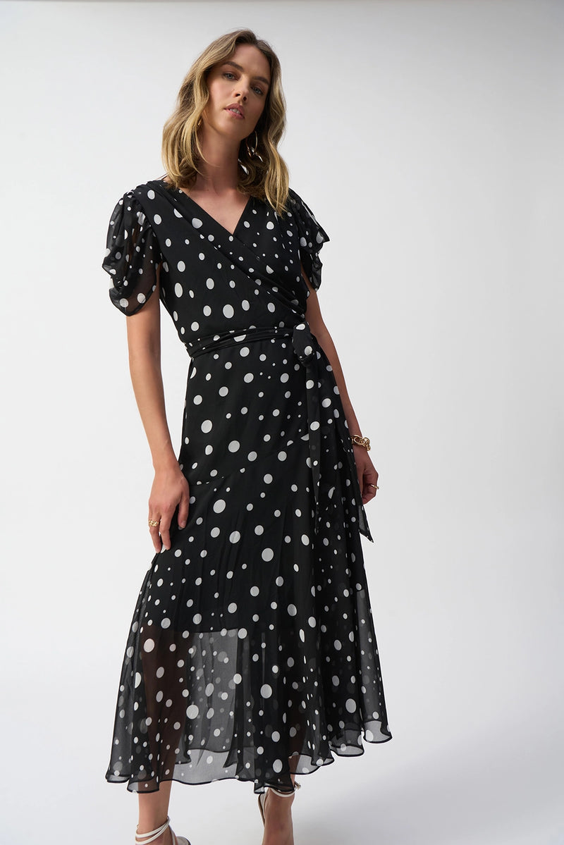 Joseph Ribkoff Chiffon Dot Print Wrap Dress Jr251907