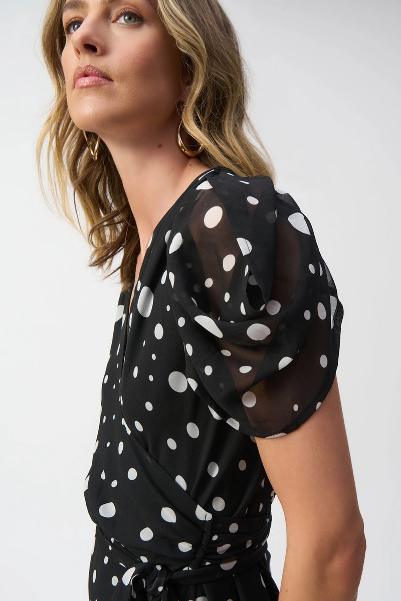 Joseph Ribkoff Chiffon Dot Print Wrap Dress Jr251907