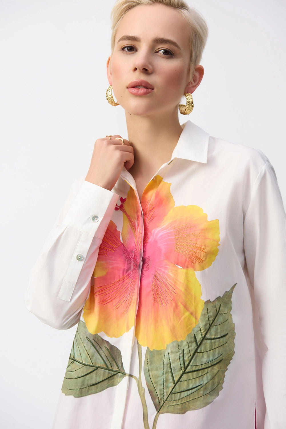 Joseph Ribkoff Embroidered Flower Cotton Shirt Jr251938