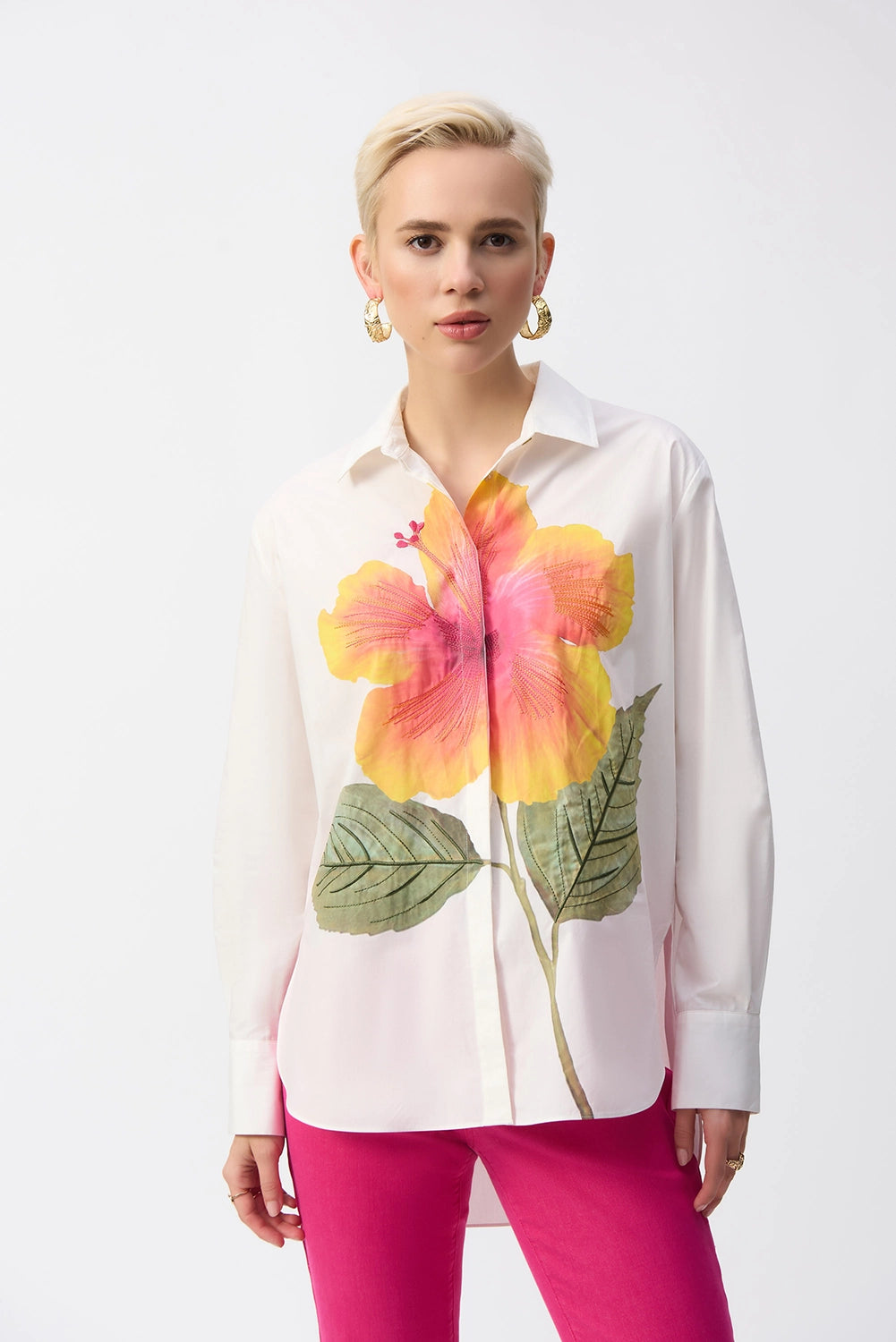 Joseph Ribkoff Embroidered Flower Cotton Shirt Jr251938