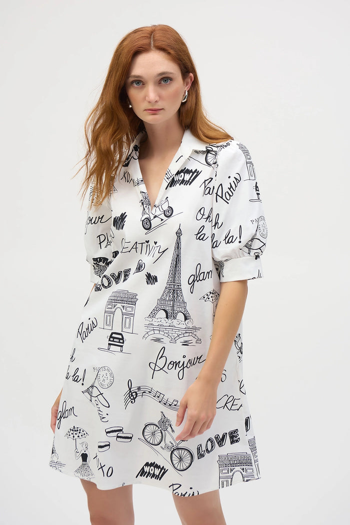 Joseph Ribkoff Poplin Conversational Print A-Line Dress Jr252019