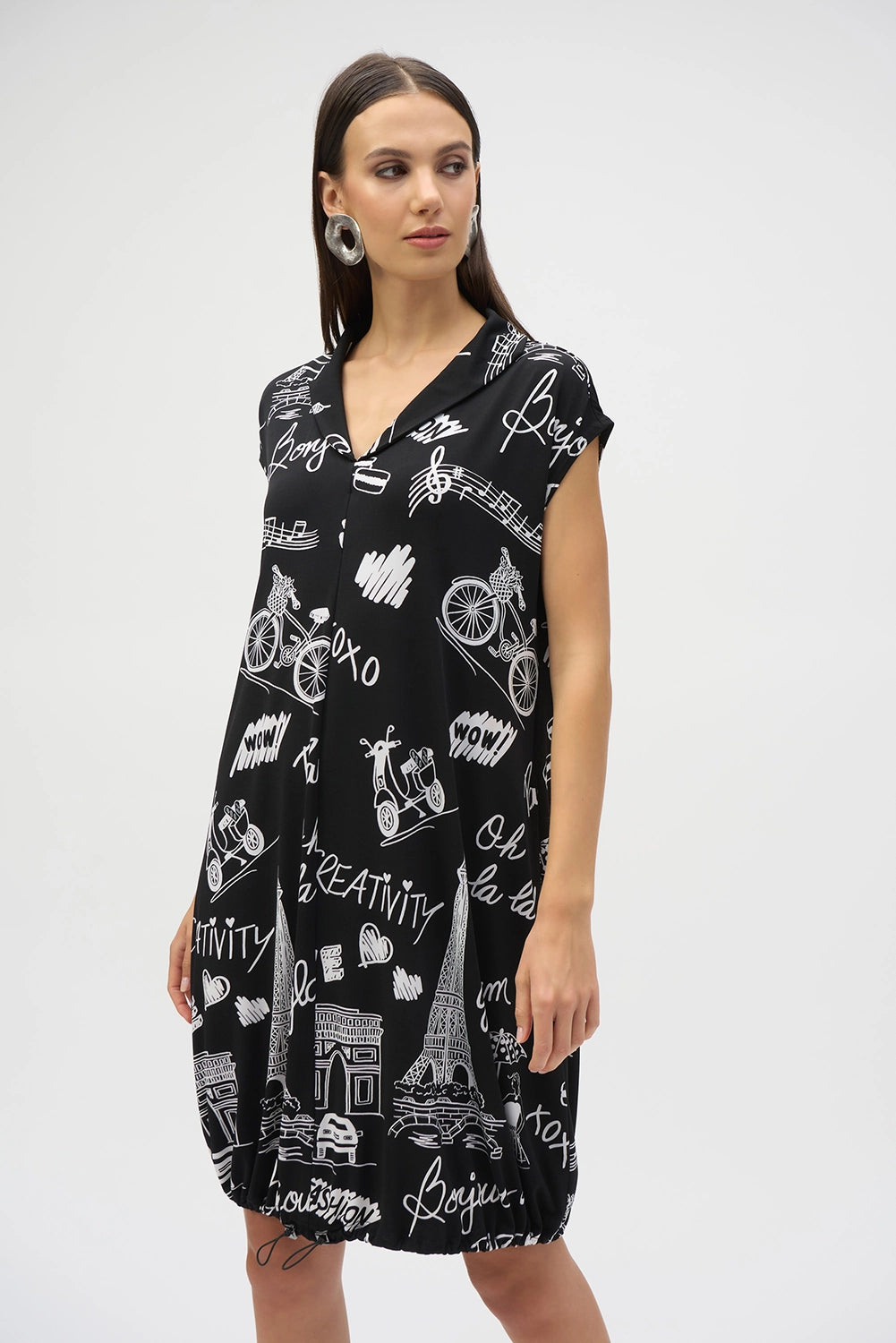 Joseph Ribkoff Silky Knit Conversational Print Cocoon Dress Jr252025