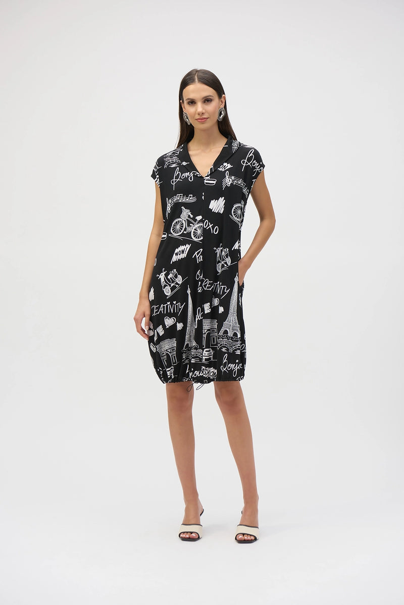 Joseph Ribkoff Silky Knit Conversational Print Cocoon Dress Jr252025