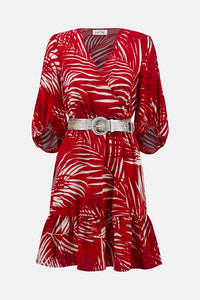 Joseph Ribkoff Gauze Tropical Print Flounced Dress Jr252089