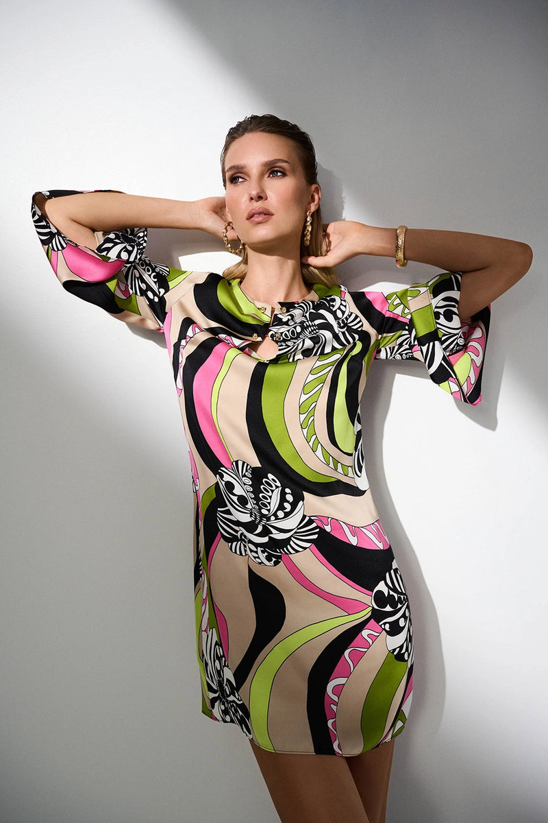 Joseph Ribkoff Satin Retro Print Straight Dress Jr252183