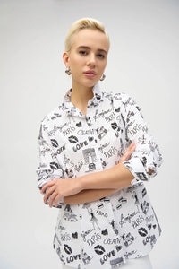 Joseph Ribkoff Woven Conversational Print Fit and Flare Blouse Jr252929