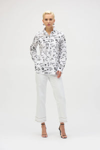 Joseph Ribkoff Woven Conversational Print Fit and Flare Blouse Jr252929