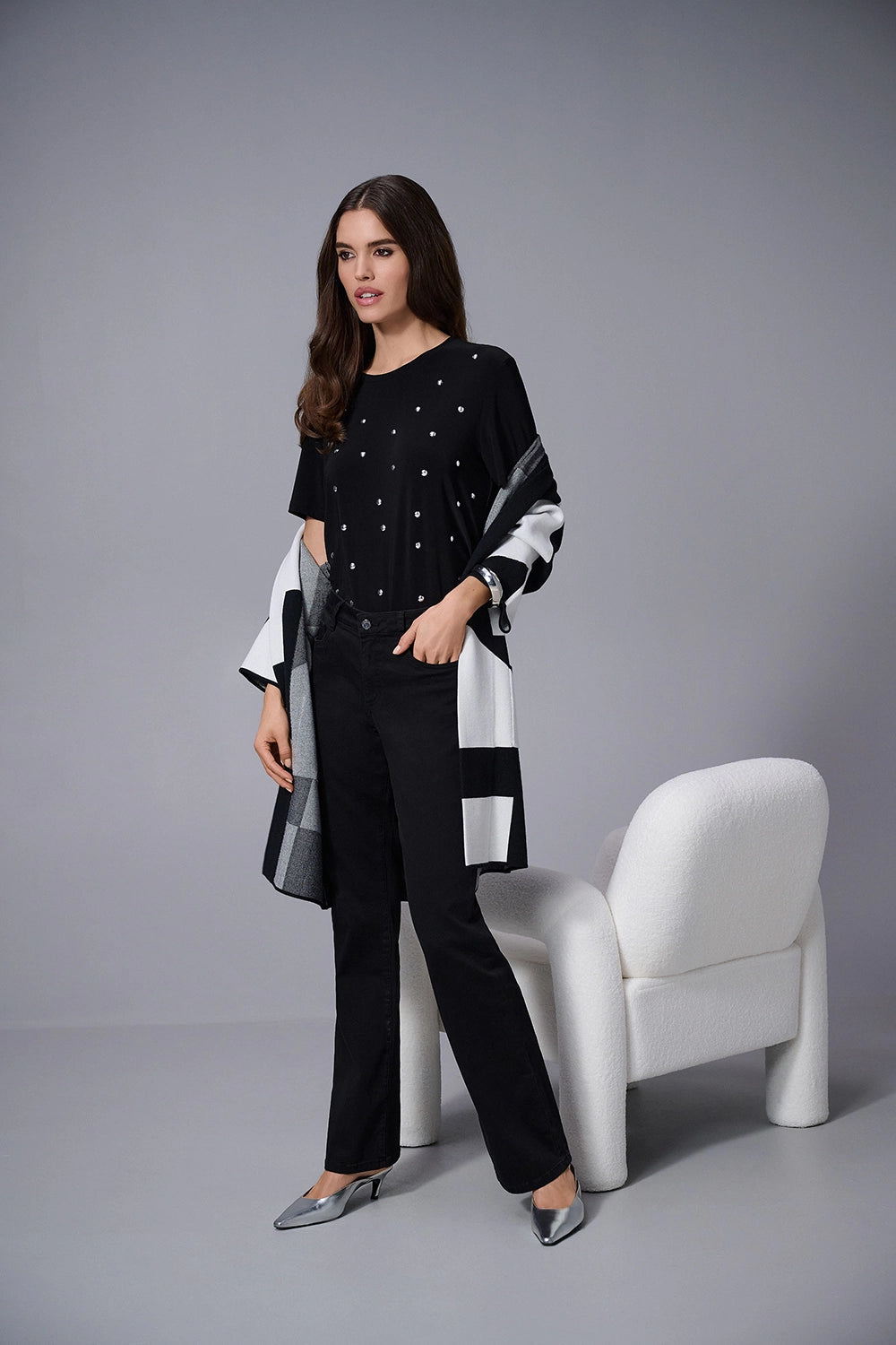 Joseph Ribkoff Silky Knit Embellished Boxy T-Shirt Jr253203
