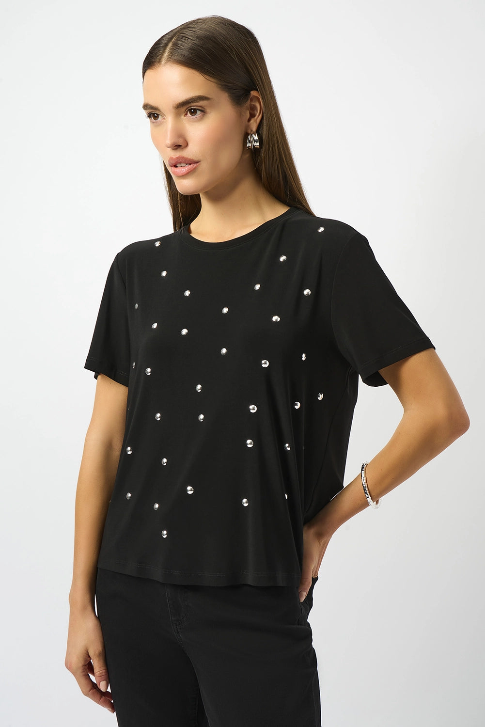 Joseph Ribkoff Silky Knit Embellished Boxy T-Shirt Jr253203