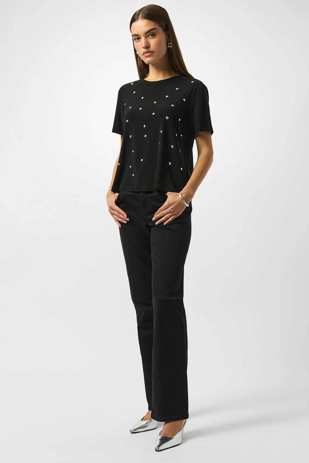 Joseph Ribkoff Silky Knit Embellished Boxy T-Shirt Jr253203