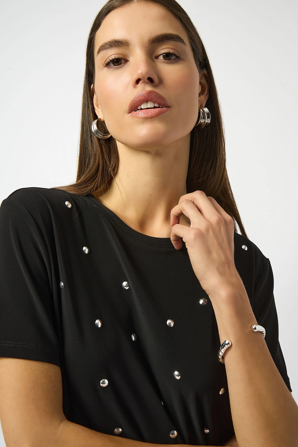 Joseph Ribkoff Silky Knit Embellished Boxy T-Shirt Jr253203
